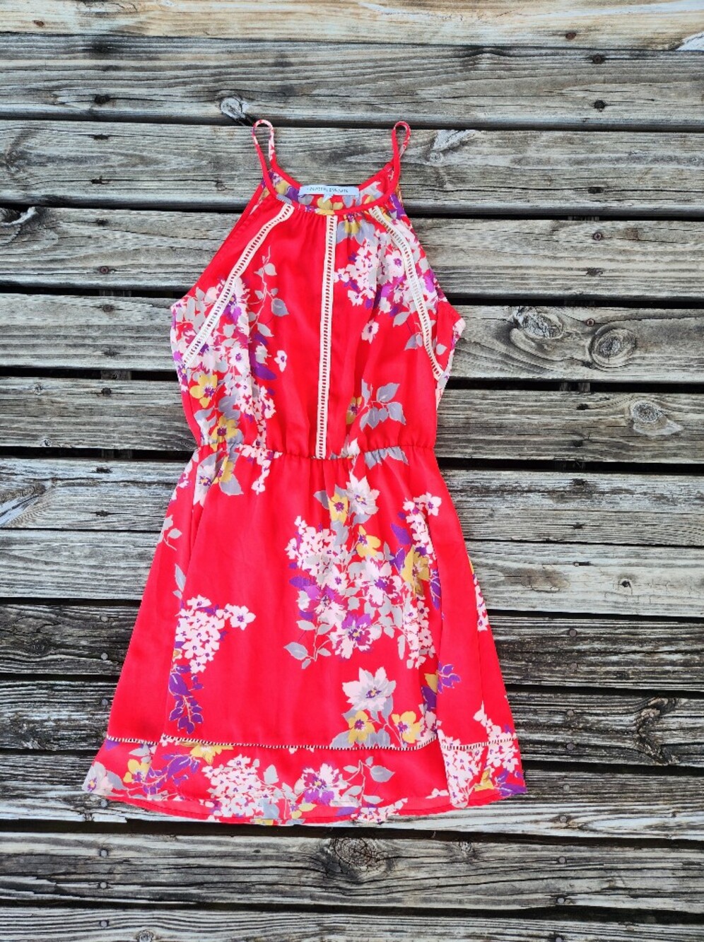 Collective Concepts Red Floral Tank Dress Summer Crochet Small